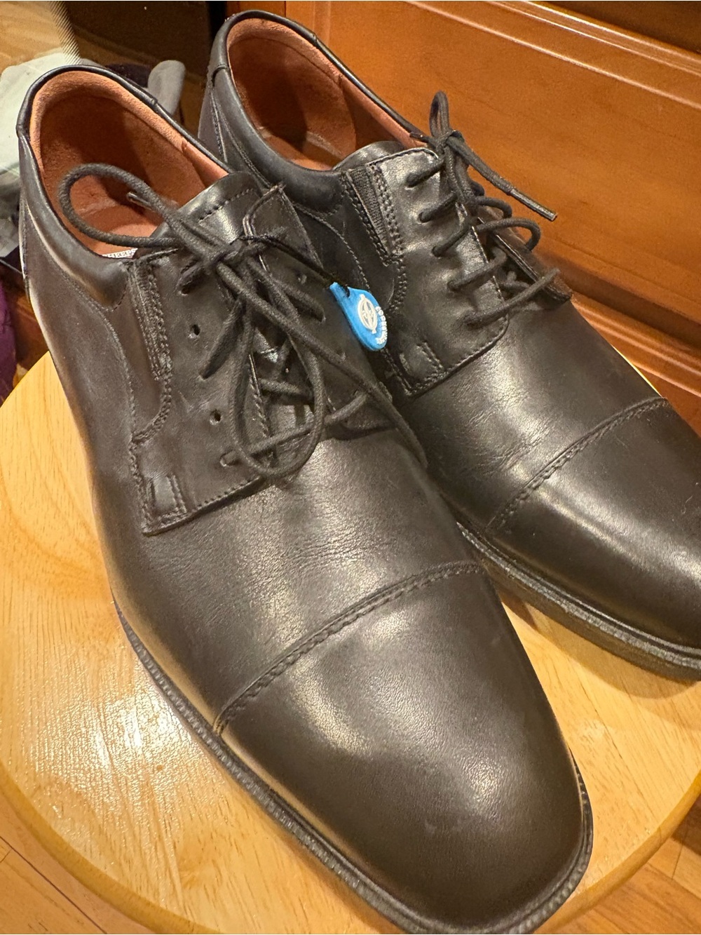 Johnston & Murphy Black Leather Cap-Toe Oxfords